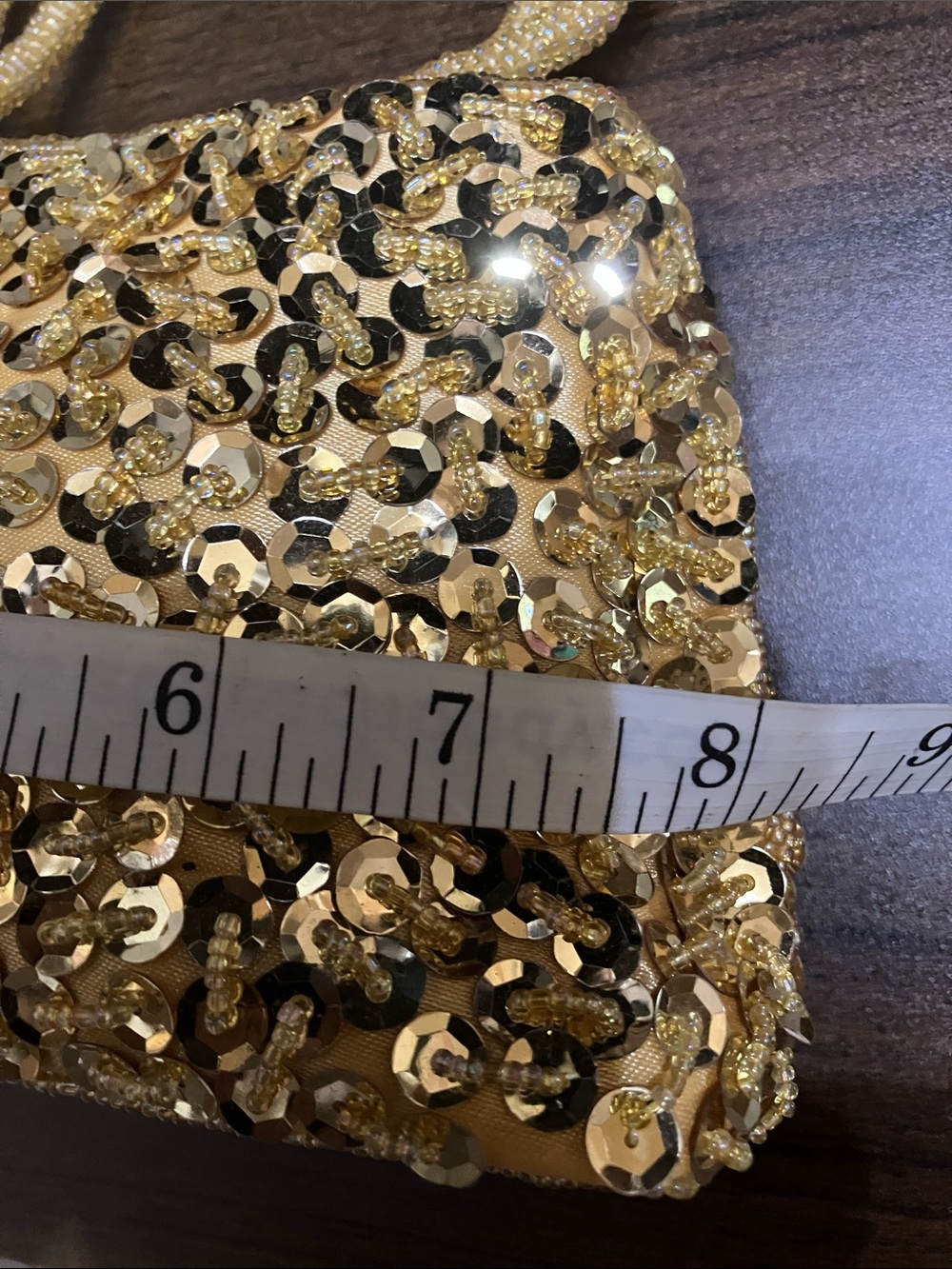 Gold Sequin Beaded Evening Clutch with Beaded Handles - Picture 3 of 11